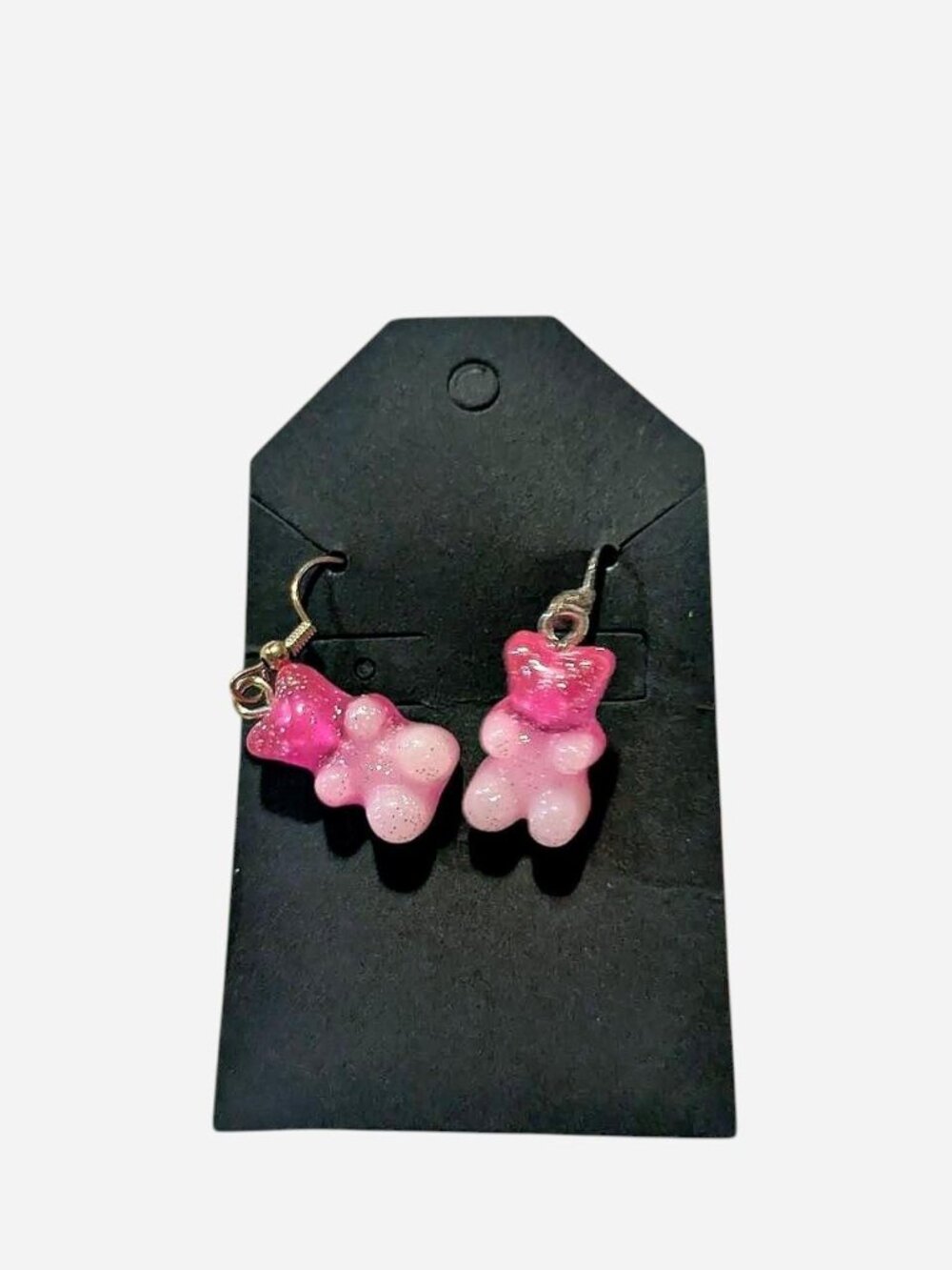 Pink gummy bear earrings with glitter brand new, never worn handmade